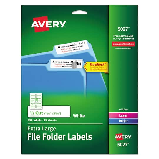 5 Packs: 450 ct. (2,250 total) Avery® Extra Large White Printable File  Folder Labels